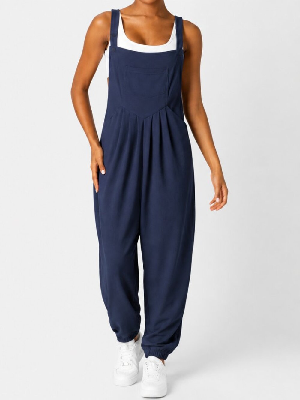 Halara Adjustable Strap Pockets Waffle Casual Jogger Overalls Jumpsuit NAVY Sz M